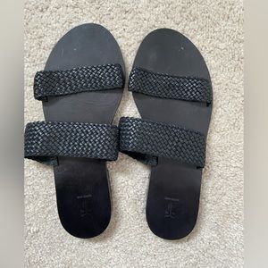 Frye Black Leather Woven Slides Size 5